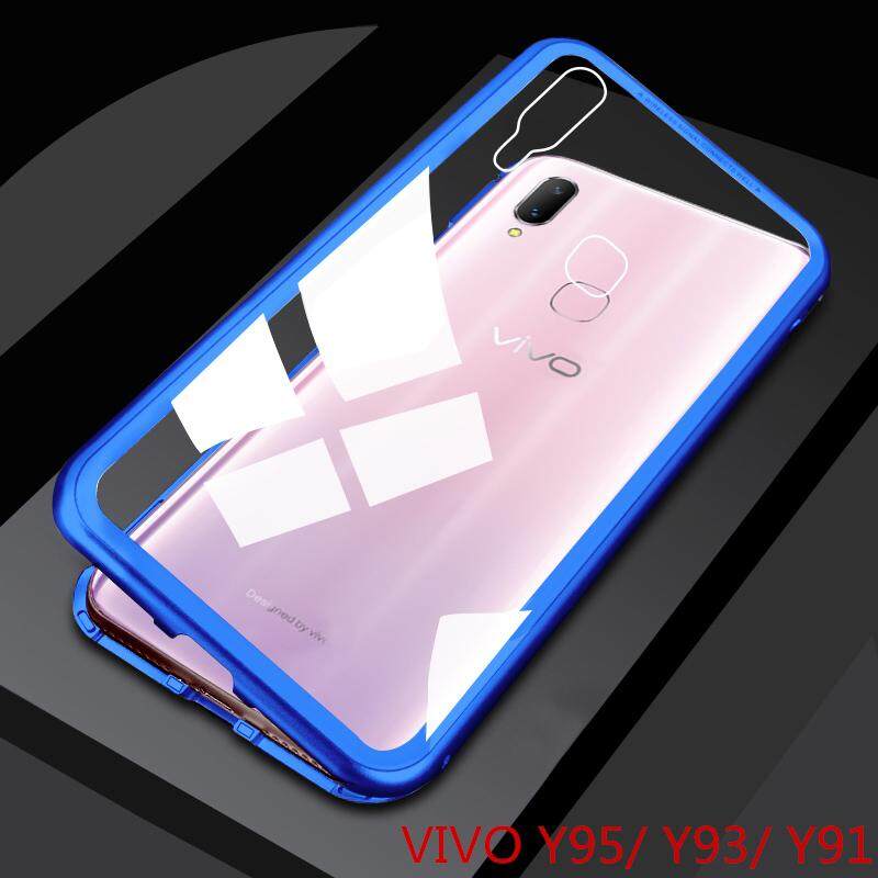 Adsorpsi Magnetik Bumper Logam Pelindung untuk Vivo Y95/VIvo Y93/VIvo Y91 Case S Slim Pelindung Kaca Keras 2 In 1 Bingkai Alumunium Penyedot Magnet shell