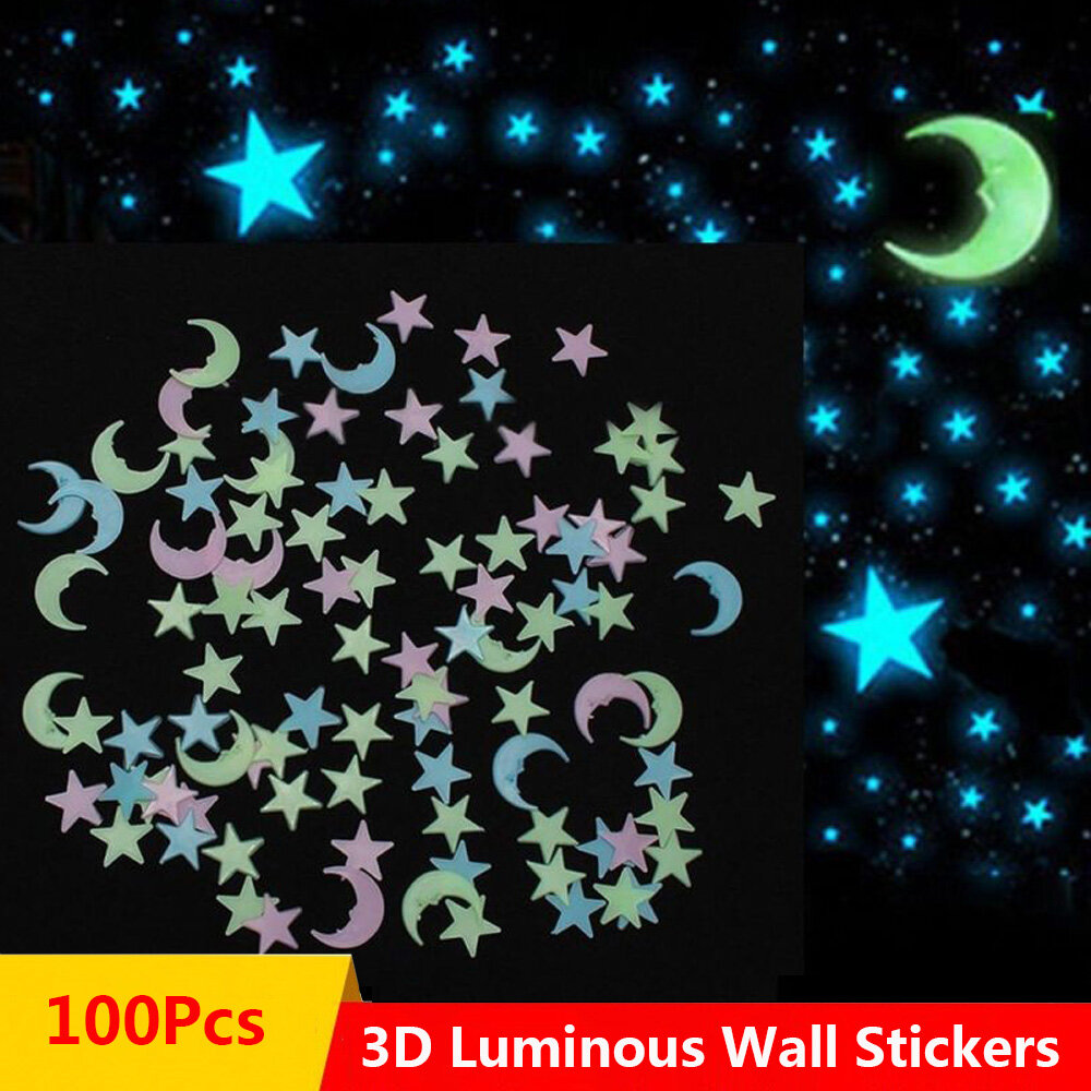 YESPERY 100Pcs Luminous 3D Wall Stickers Star and Moon Energy Storage Fluorescent Glow In The Dark Luminous on Wall Stickers for Kids Room Living Room Decal#1