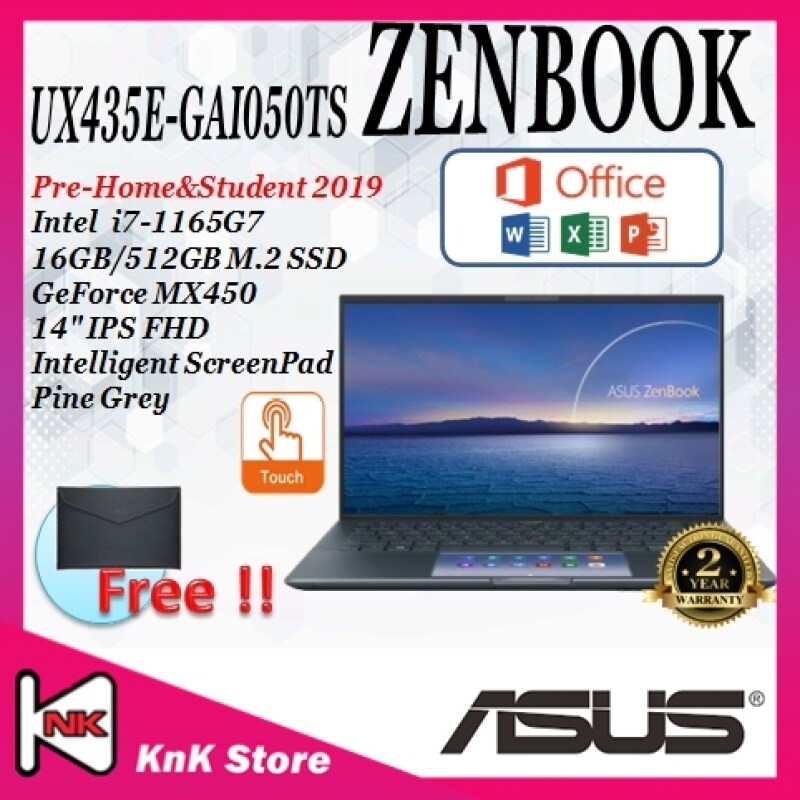 ASUS ZENBOOK (UX435E-GAI050TS)LAPTOP / i7-1165G7/ 16GB RAM/ 512GB SSD/ MX450/ 14”/ SCREEN PAD/ WIN10/ 2 YEARS WARRANTY Malaysia