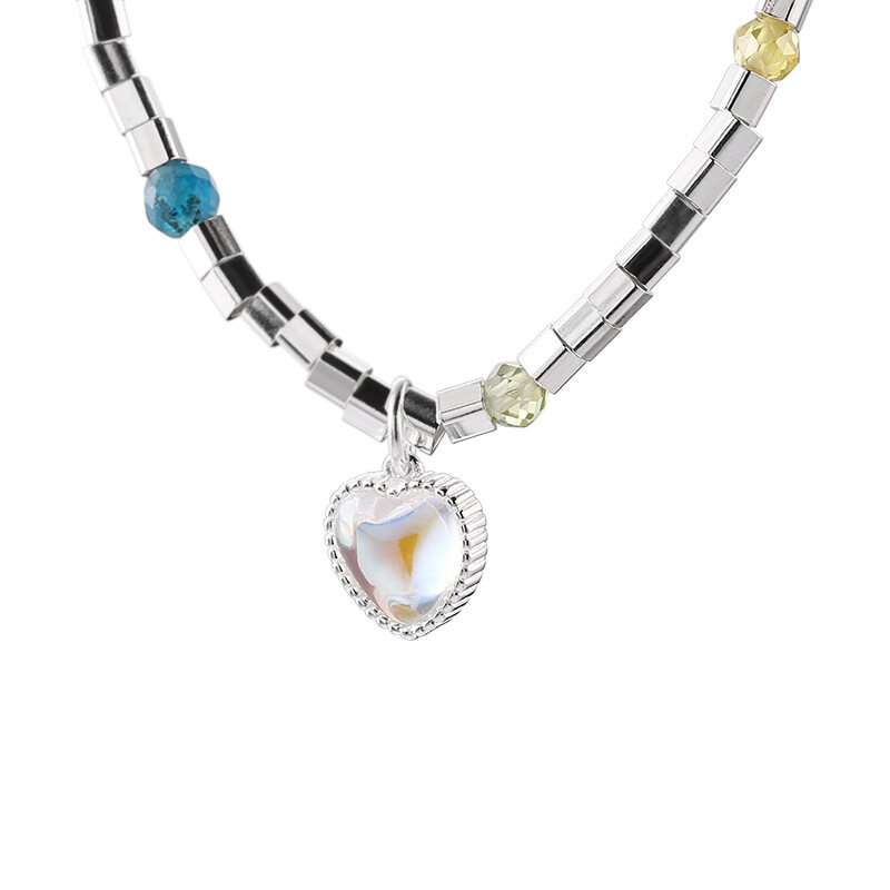 S925 Sterling Silver Necklace Love Moonstone Sweater Chain Classic Crystal Silver Bead Silver Chain