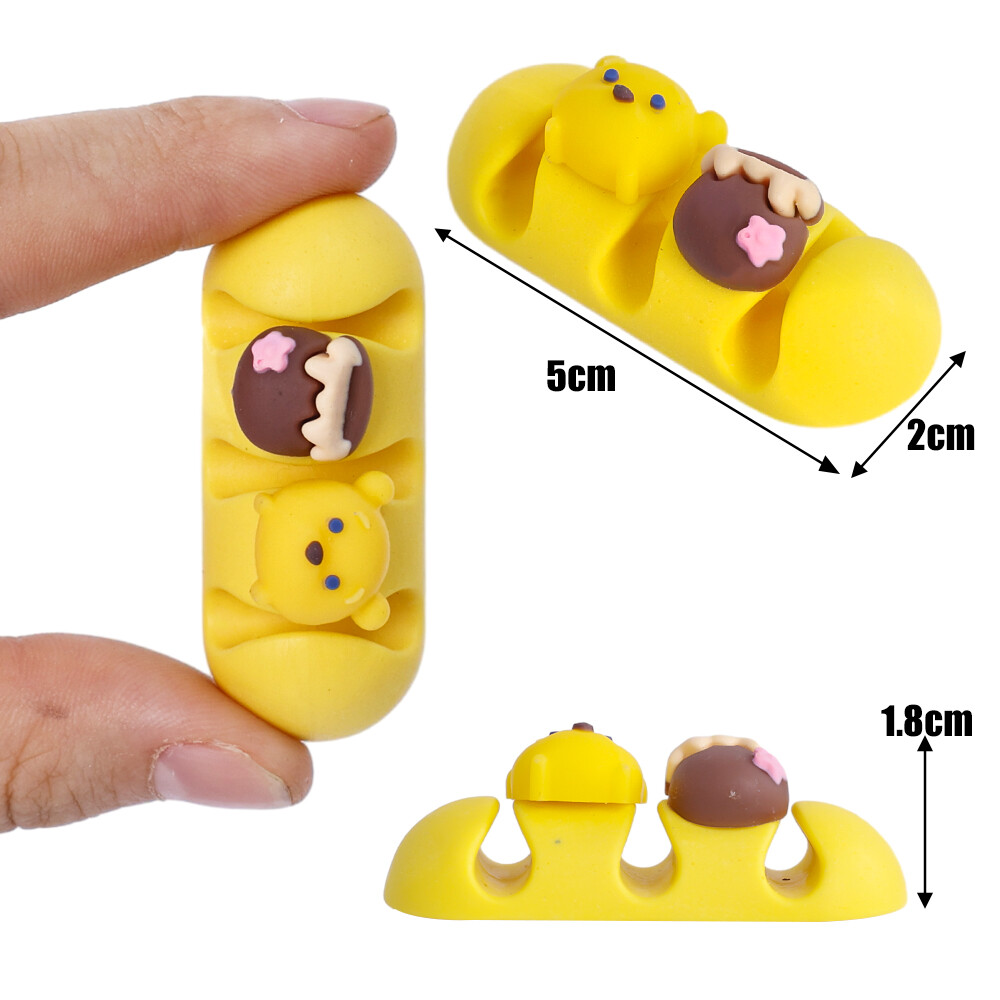 Cartoon Desktop Data Cable Manager Silicone Buckle Self-adhesive Wire Fixer Charging Cable Clip Buckle Winder Hub