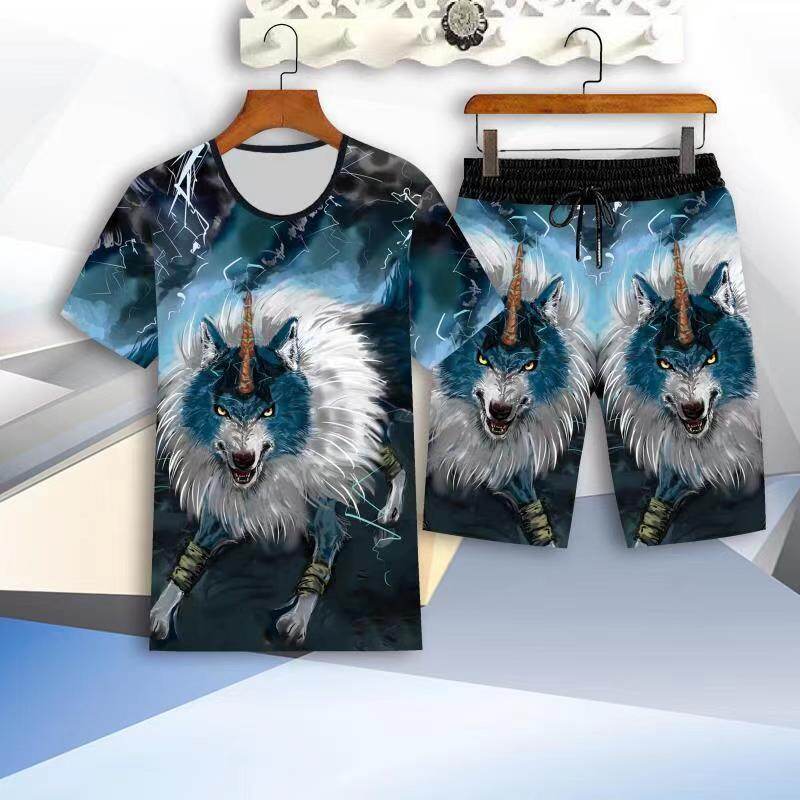 Naimo Summer Tiger Short-sleeved T-shirt + Dragon Shorts 2-piece Set of High Quality Fashion Casual Wear 3D Printing Tiger Print Suit