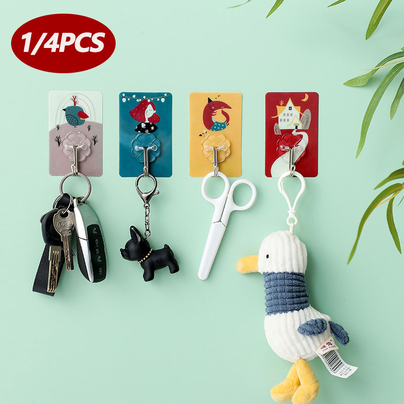 4pcs Cartoon Strong Glue Hook Kitchen Bathroom Hanger Hook Punch-free Seamless Hooks