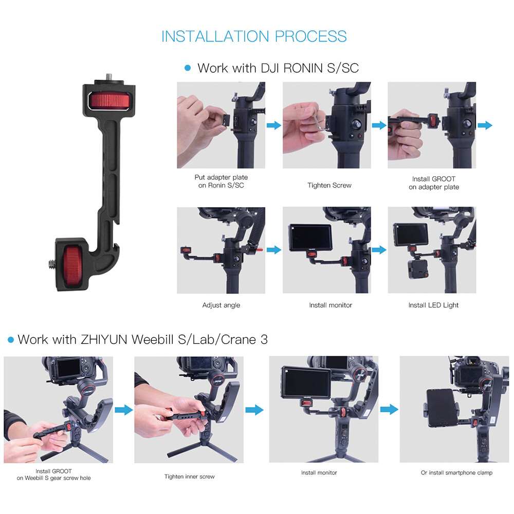 Thiết Bị Chống Rung Giá Đỡ Mở Rộng Xoay Được Hỗ Trợ Với Ngàm Giày Lạnh Có Vít Trong Ch 1/4 Để Gắn Micro Màn Hình Đèn L-ED, Tương Thích Với DJI Ronin S/SC Zhiyun Weebill S/Lab/Crane 3