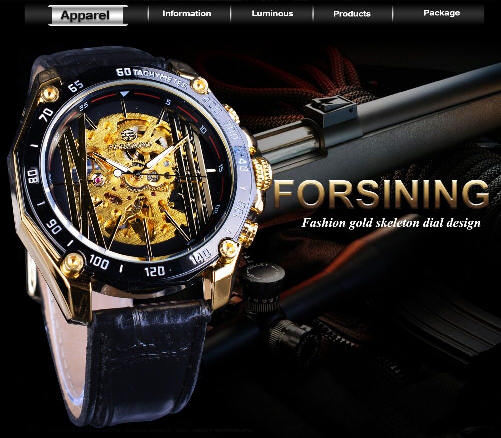 Forsining mechanical watch golden gear sports fashion men's watch top brand  luxury mechanical automatic mechanical Men's gifts