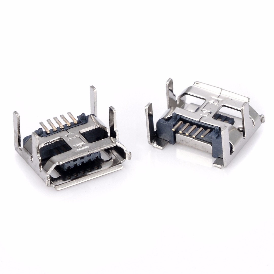 BOKALI 10 Cái Ổ Cắm Micro USB Loại B 5 Chân Cái Đầu Nối Hàn 4 Chân Đứng