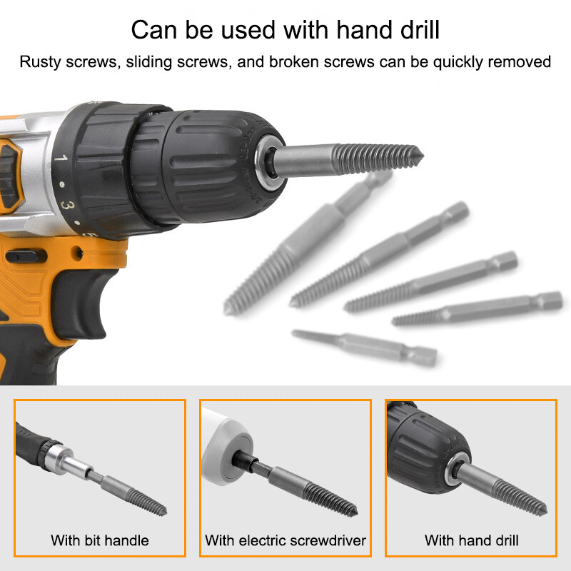 KIPRUN 5Pcs Damaged Screw Extractor Center Drill Bits Guide Set Broken Damaged Bolt Remover Hex Shank And Spanner For Broken Hand Tool