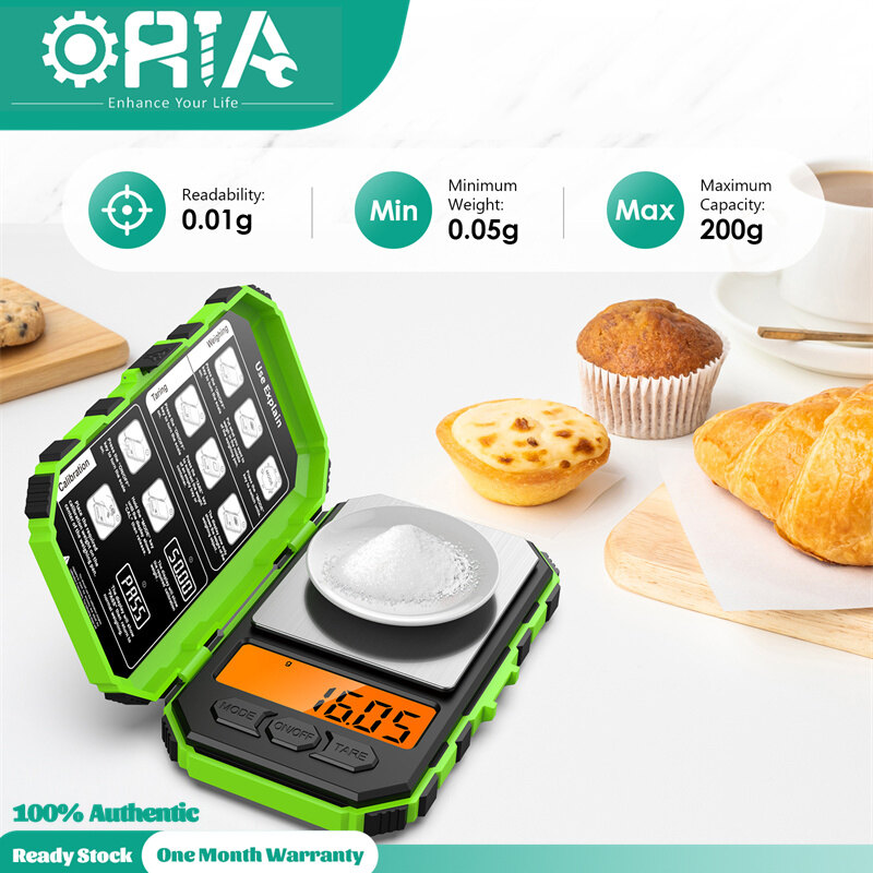 ORIA Professional Digital Mini Scale Precision 0.01g/Range 0.05g-200g High Accurate Digital Pocket Scale, 50g Calibration Weight, Electronic Smart Scale, 6 Units, LCD Backlit Display, Tare, Auto Off, Stainless Steel