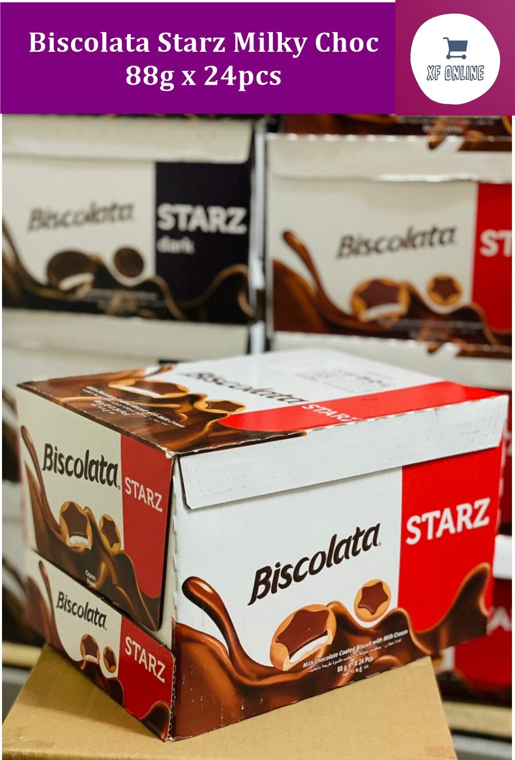 [1 box] Biscolata Starz Milky/ Dark Biscuit - 24pcs x 88g | Lazada