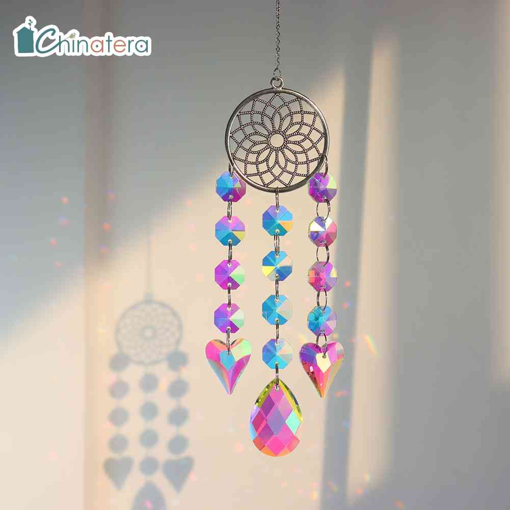 Chinatera Crystal Windchime Dream Catcher Bedroom Hanging Pendant Prism Light Rainbow Maker Jewelry Wind Chime Dreamcatcher Garden Home Decor