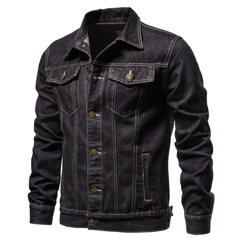 SUPERLI Áo Khoác Denim Nam Xuân Thu, Áo Khoác Bò Một Hàng Khuy Ve Áo Đơn Màu Đơn Giản Áo Khoác Ngoài Cotton Dáng Ôm Cho Nam 5xl-M