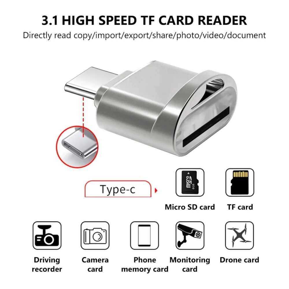 Ecily Bộ chuyển đổi OTG loại USB C đầu đọc thẻ USB 3.1 USB-C TF Micro SD Micro SD XC Type-C Bộ nhớ CardReader cho máy tính xách tay điện thoại thông minh