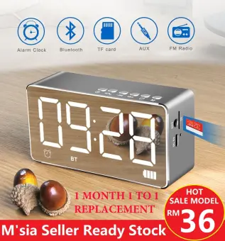 Led Alarm Clock With Bluetooth Speaker And Fm Radio Stereo Sound Speaker Built In Tf Card Led Nightstand Clock And Led Dimmable Display Lazada
