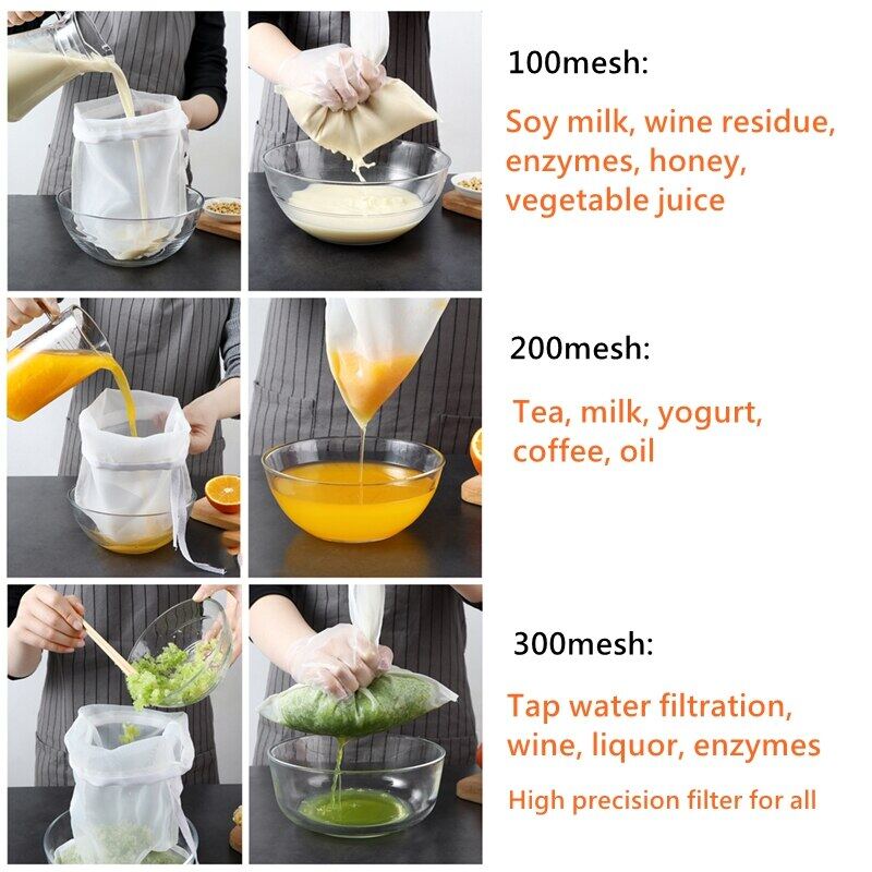 Reusable Nylon Filter Bags Kitchen Food Nut Milk Bag Mesh Strainer Bag
