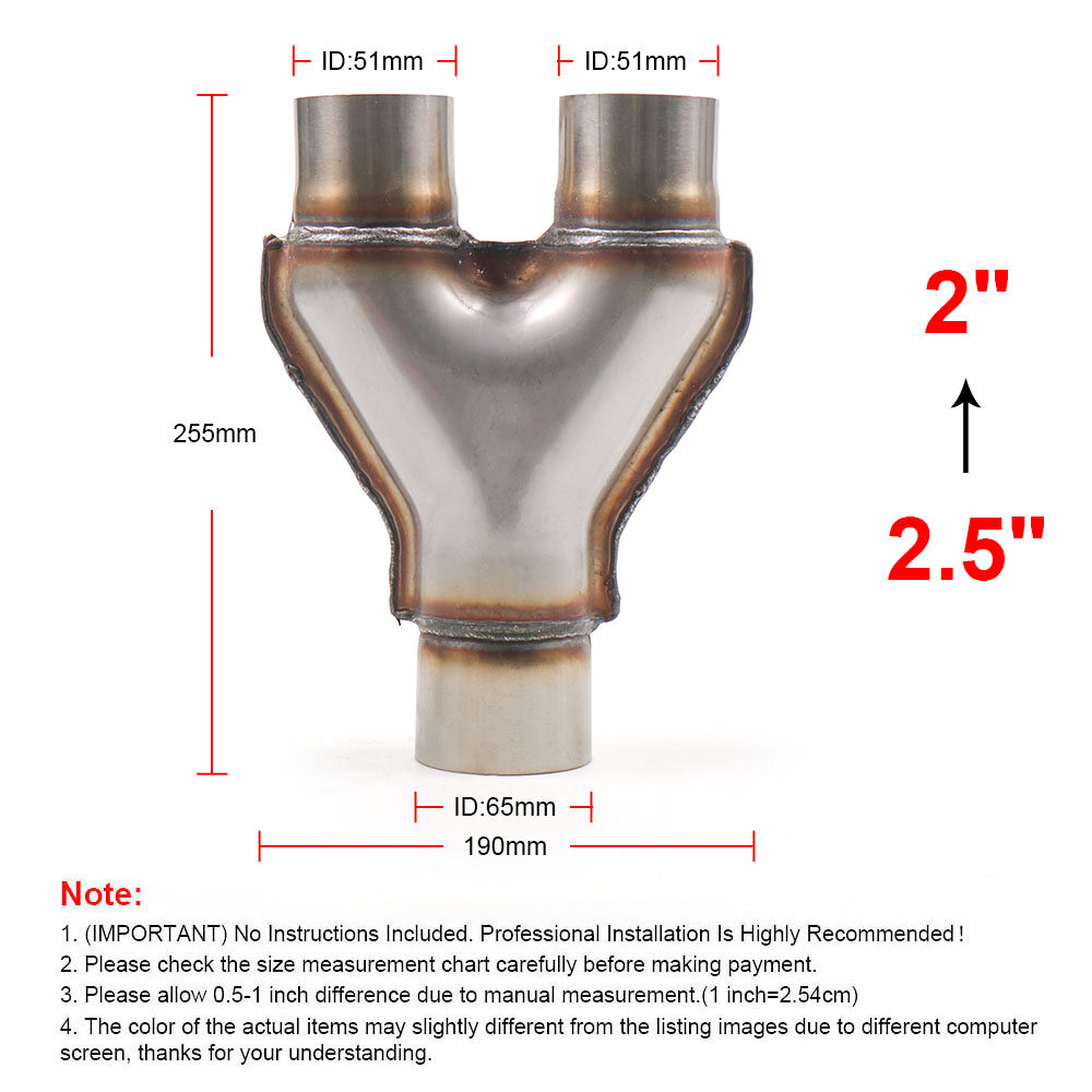 2inch-2.5inch Universal Custom Car Exhaust Y-Pipe Stainless Steel Exhaust Y type Pipe Adapter Connector Tube Cone