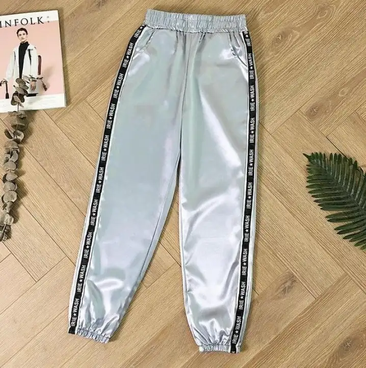 ribbon pockets long elastic sport jogger pants