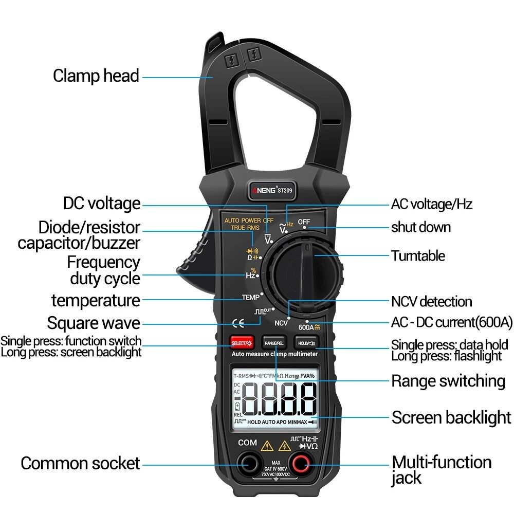Kẹp Kỹ Thuật Số Aideepen ST209, Kẹp AC/DC Meter, Vạn Năng