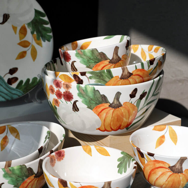 Omk Mỹ phong cách nông thôn underglaze bát Gốm cao xô bát bát canh lớn