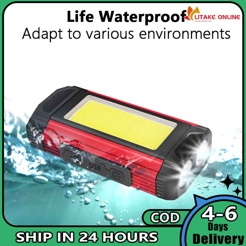 Bicycle Front Light Usb Rechargeable Dual Light Source Flashlight Torch Outdoor Camping Tent Lantern With Magnet Hook