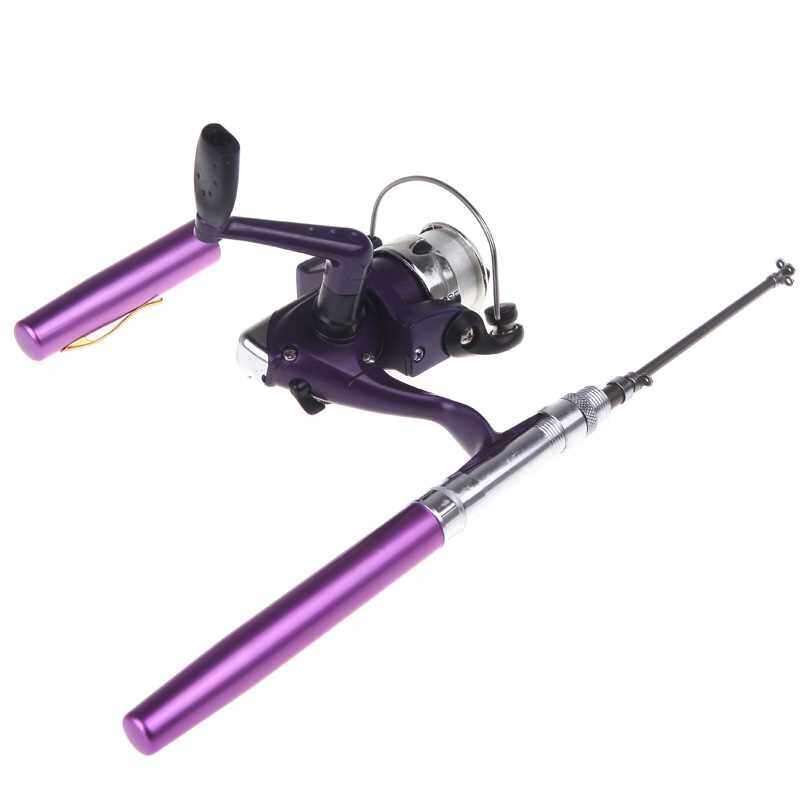 Mini Aluminum Pocket Pen Fishing Rod Pole + Reel Purple Mini Aluminum Pocket Pen Fishing Rod Pole PURPLE in 2020
