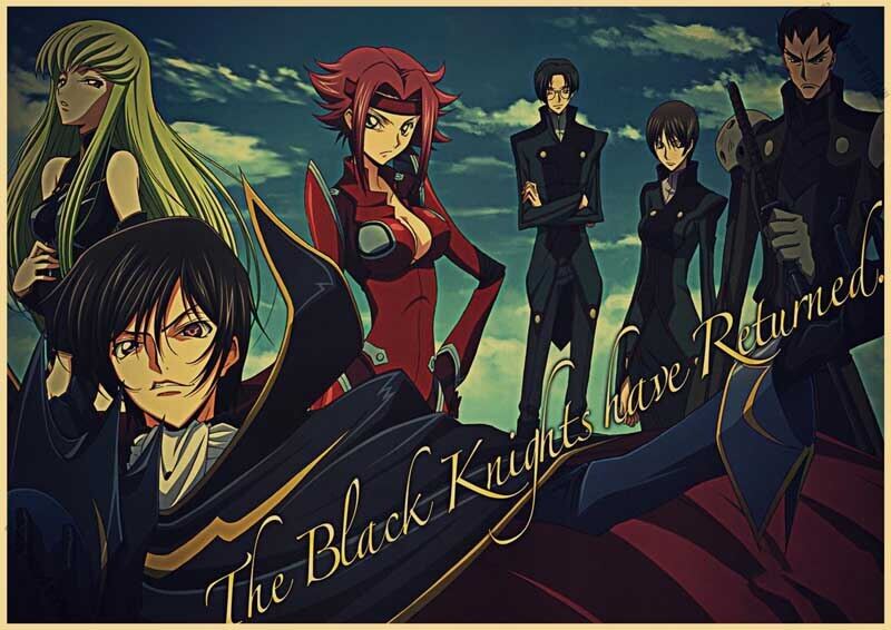 Japanese Anime Poster Code Geass Lelouch of The Rebellion Kraft Paper Poster Anime Decor Living Room Bar Cafe Wall Sticker 42x30cm
