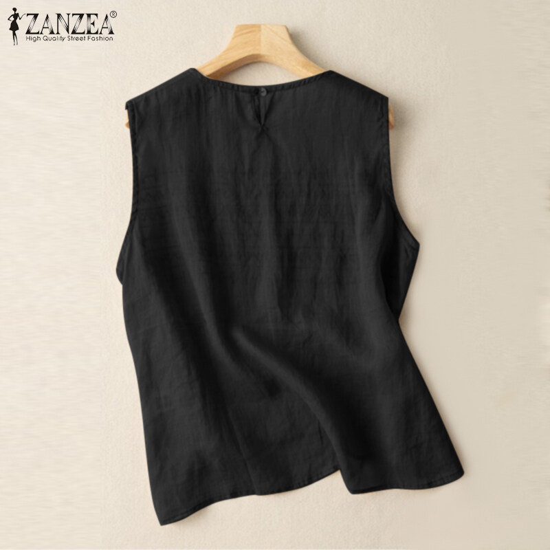 Zanzea nữ vest Tank mùa hè thường ngày không tay o cổ cao Áo sơ mi thấp TEE Áo cami #2