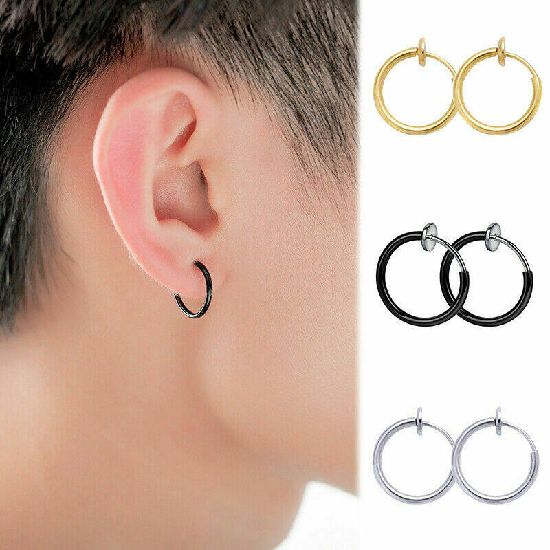 Men Women Hip-hop Style Hoop Earrings Retractable No Need Piercing Earrings