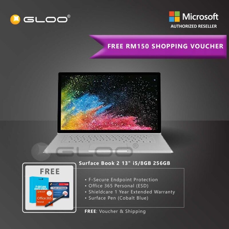 Microsoft Surface Book2 13 Core i5/8GB RAM - 256GB + Shieldcare 1 Year Extended Warranty + F-Secure EndPoint Protection + Office 365 Personal ESD + Pen Cobalt Blue Malaysia