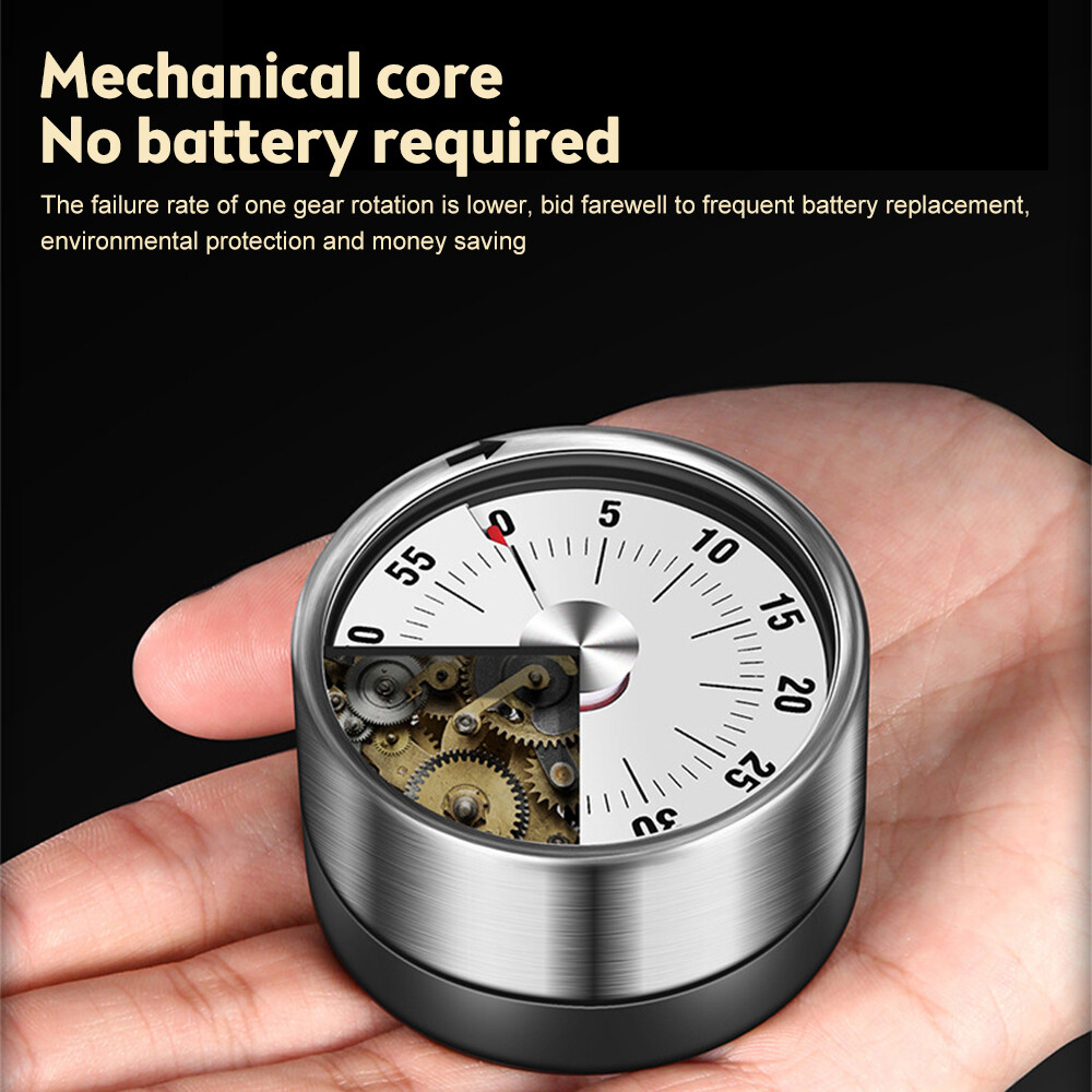 VOKTTA Mechanical Countdown Timer Kitchen Tool Stainless Steel Round Shape Magnetic Timers 60 Minutes Timer Alarm Time Reminders