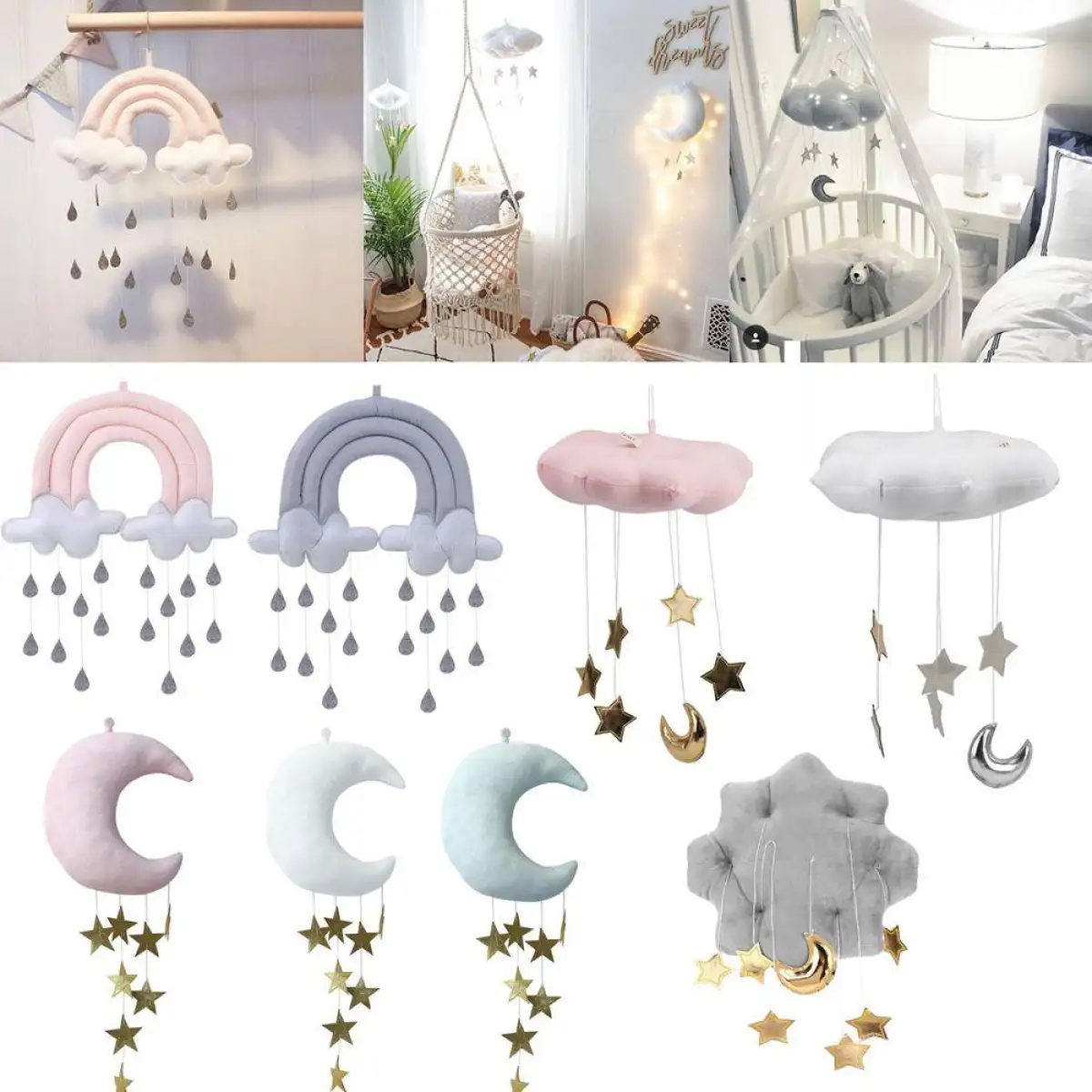 1 Pcs Crib Hanging Toys Nursery Style White Pink Moon Cloud And Star Bed Mobile Hanging Girls Boy Room Decoration Accessories Nursery Decor Drop Lazada