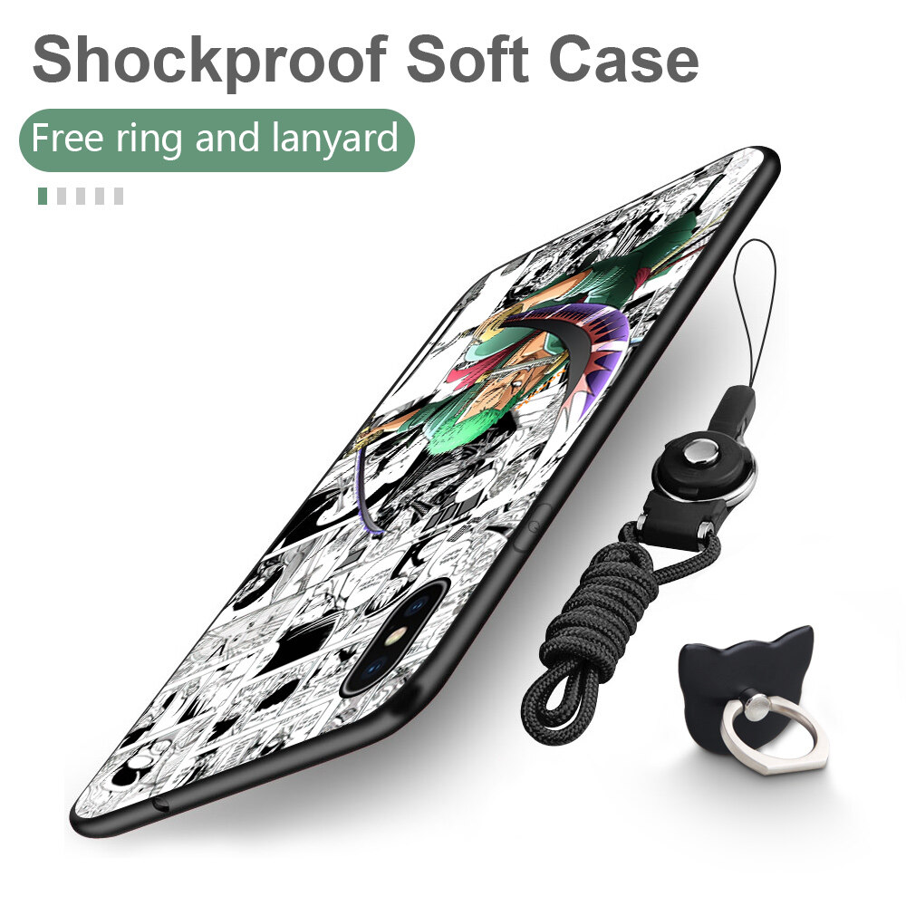 UCUC Casing Case For Redmi Note 5,Redmi Note 5A,Redmi Note 5A Prime,Redmi Note 5 Pro Case (Finger Ring + Lanyard) Cartoon Black And White Style Luffy Design Phone Case Shockproof Soft Silicone TPU Protective Phone Casing