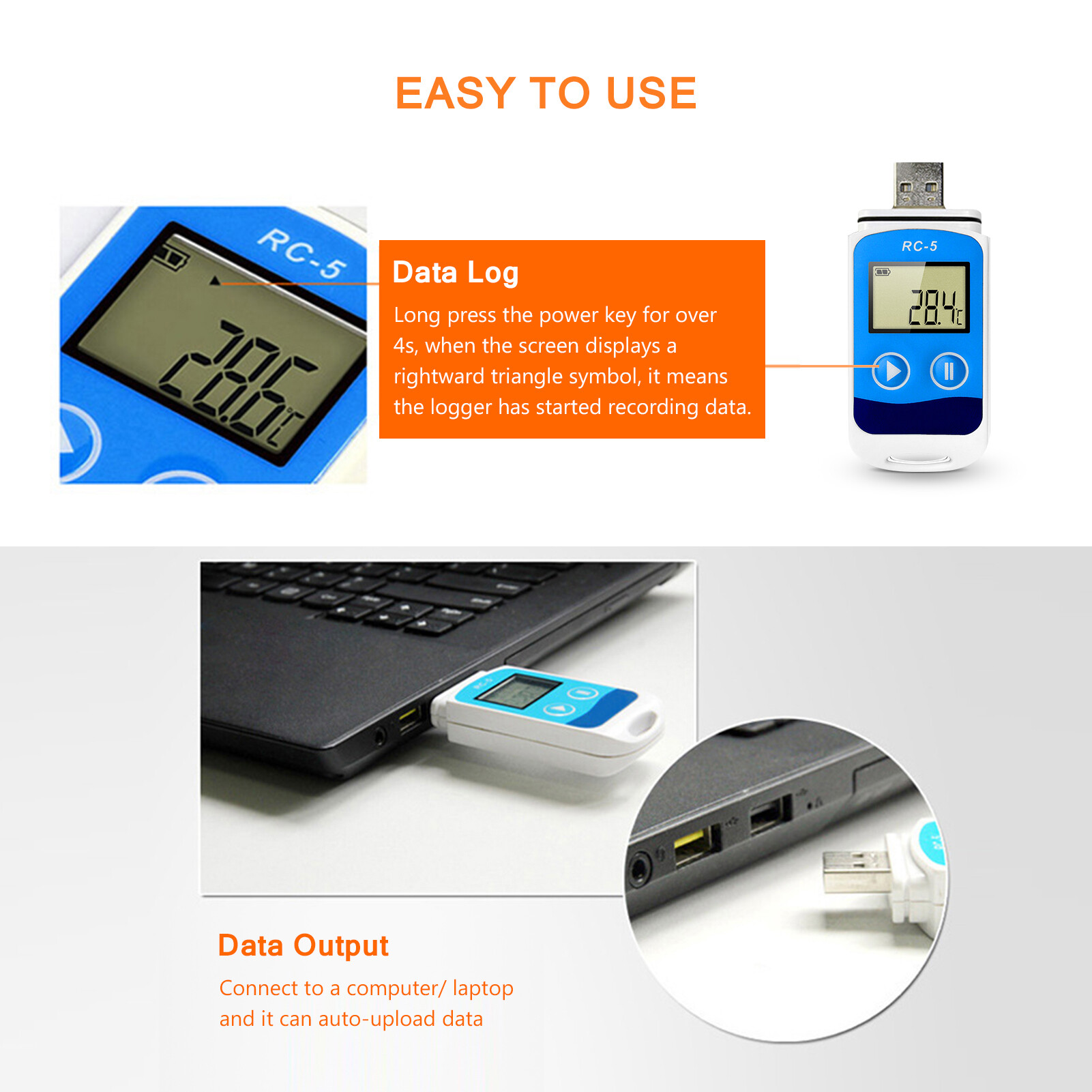Smart Sensor Temperature Data Logger High Accuracy USB Data Recorder 32000 Points LCD Display IP67 Waterproof Industrial Data Loggers for Cold Chain Transportation