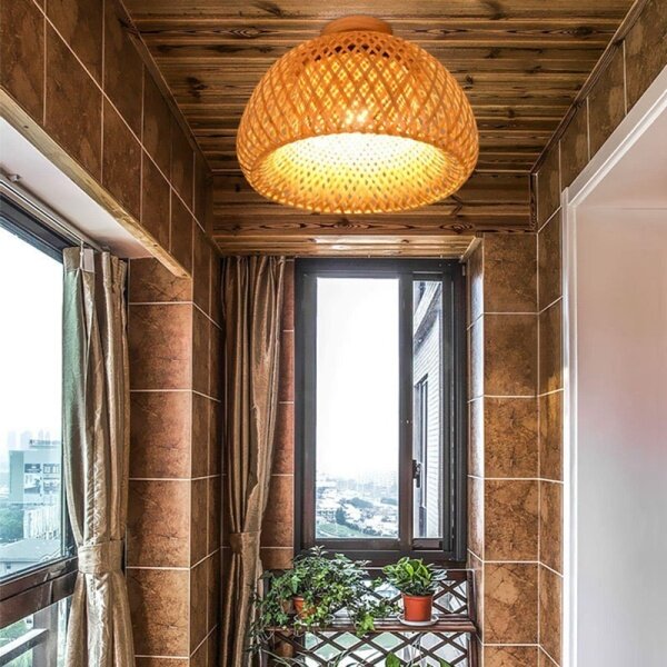 Bảng giá Bamboo Wicker Rattan Light Fixture Flush Mount Hanging Ceiling Lamp for Living Room Bedroom Dining Room