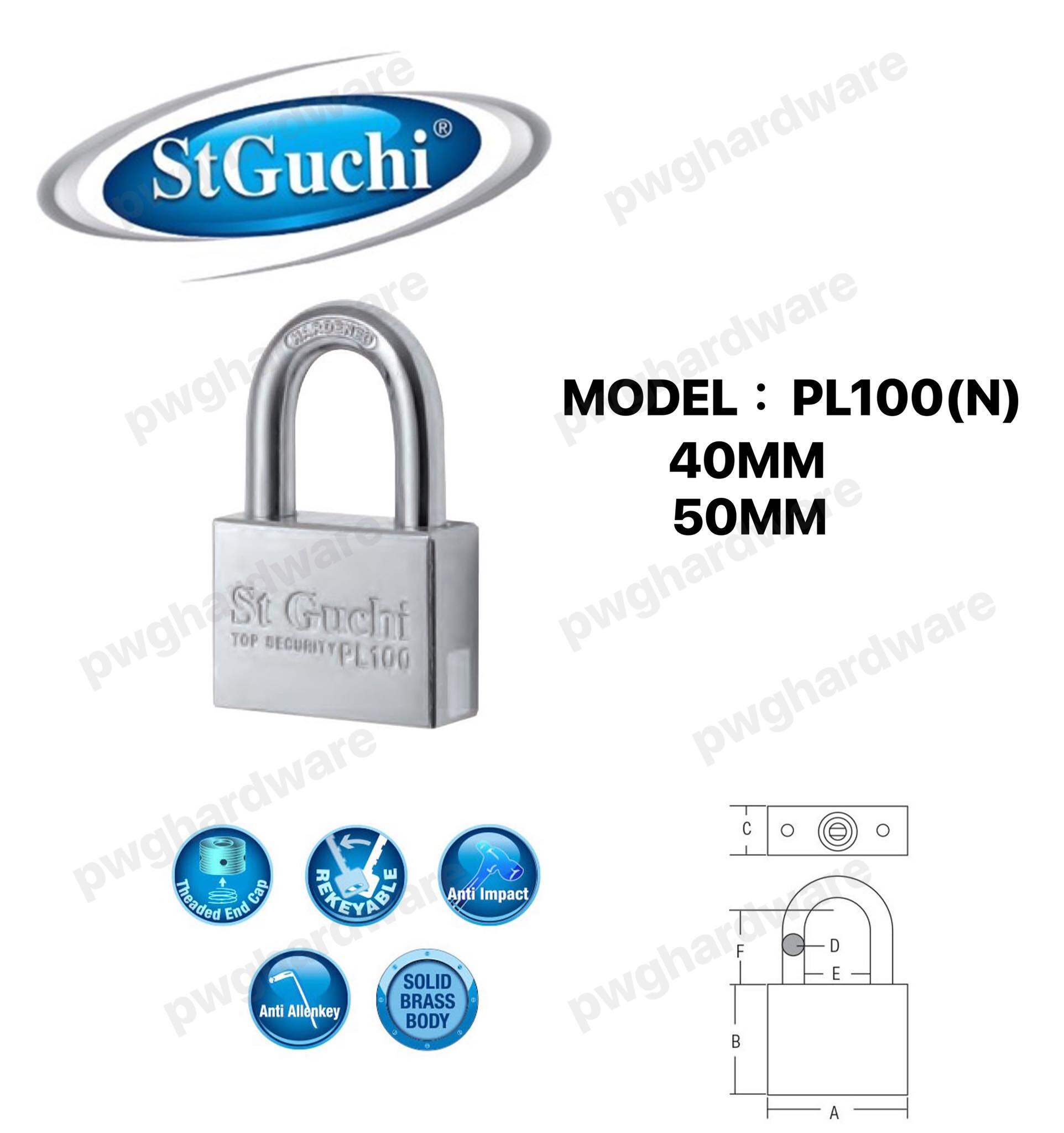 St Guchi Pl100 Square Single Pad Lock 40mm And 50mm Sirim Mangga Pintu Kualiti Baik 40mm And 50mm 3054