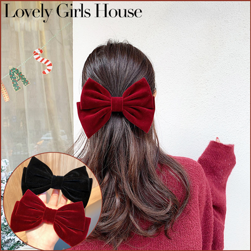 【♡Lovely girls house♡】Velvet Bows with Clip for Women Girls Elegant Bow Hairpins Vintage Black  Red Bow Hair Accessories for Prom