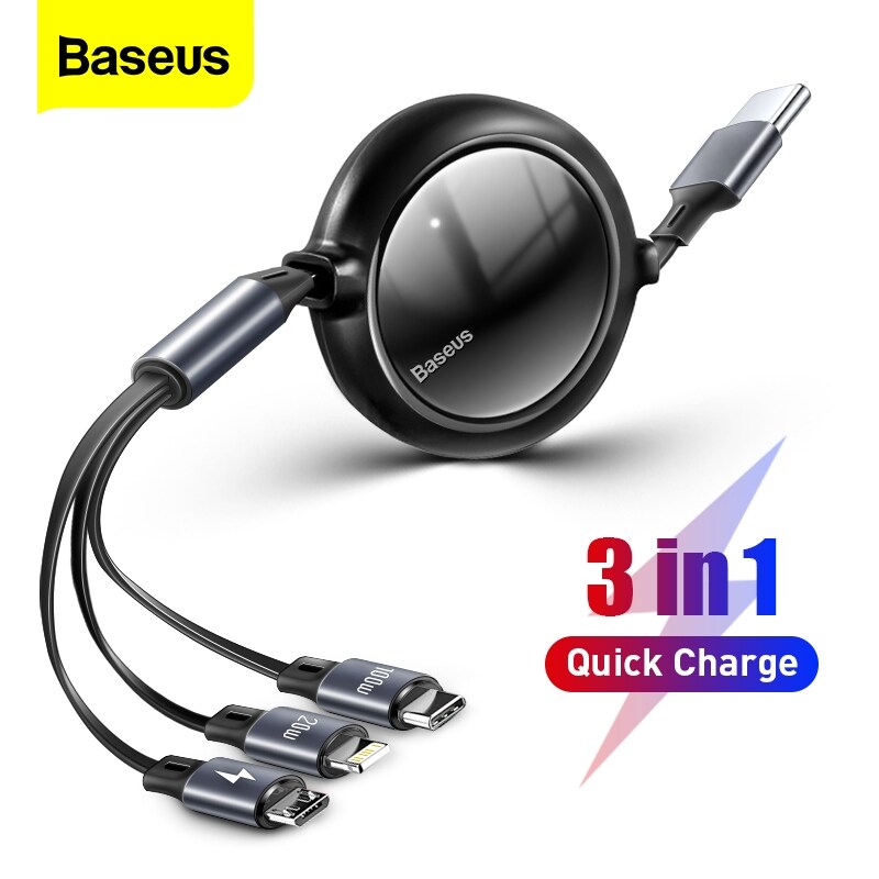 {hot} Baseus 100W 3 in 1 USB C Cable for iPhone 12 13 Charger Micro USB Type C Fast Charge for Macbook Samsung Xiaomi Retractable Cord