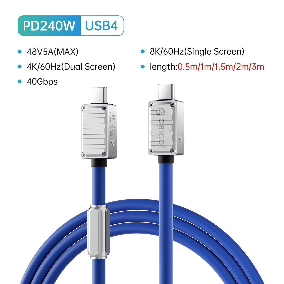 Orico usb4 cable 240w silicone pd usb c cable data line fast charging cord thunderbolt 3 8k for tablet laptop samsung macbook