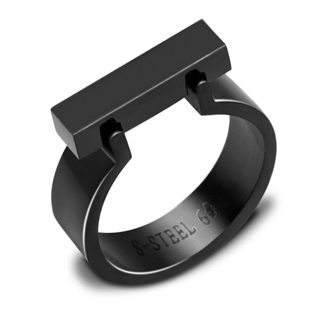 6mm Rectangle Glossy Three-dimensional Titanium Steel Ring Trendy and Simple Ring Size 6-9