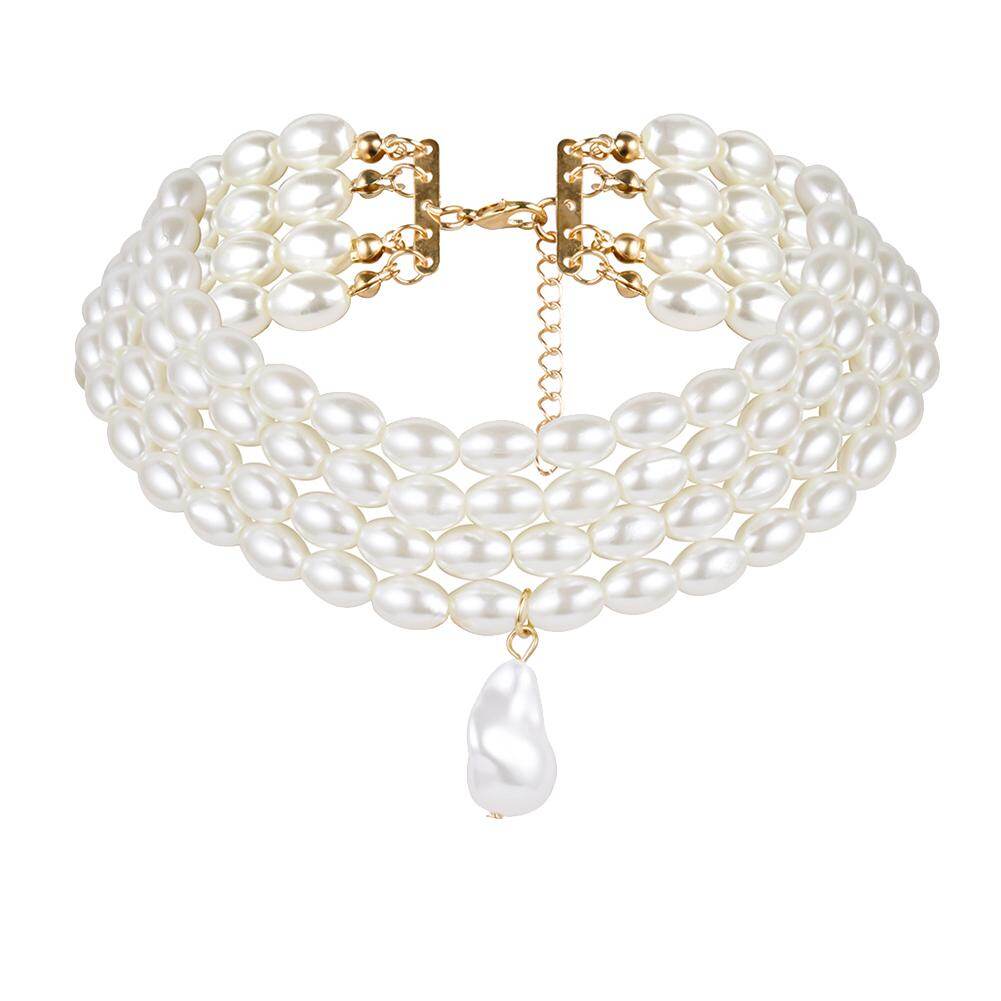 Gravitational wave Elegant Women Multi-layer Faux Pearl Beaded Choker Necklace Party Jewelry Gift