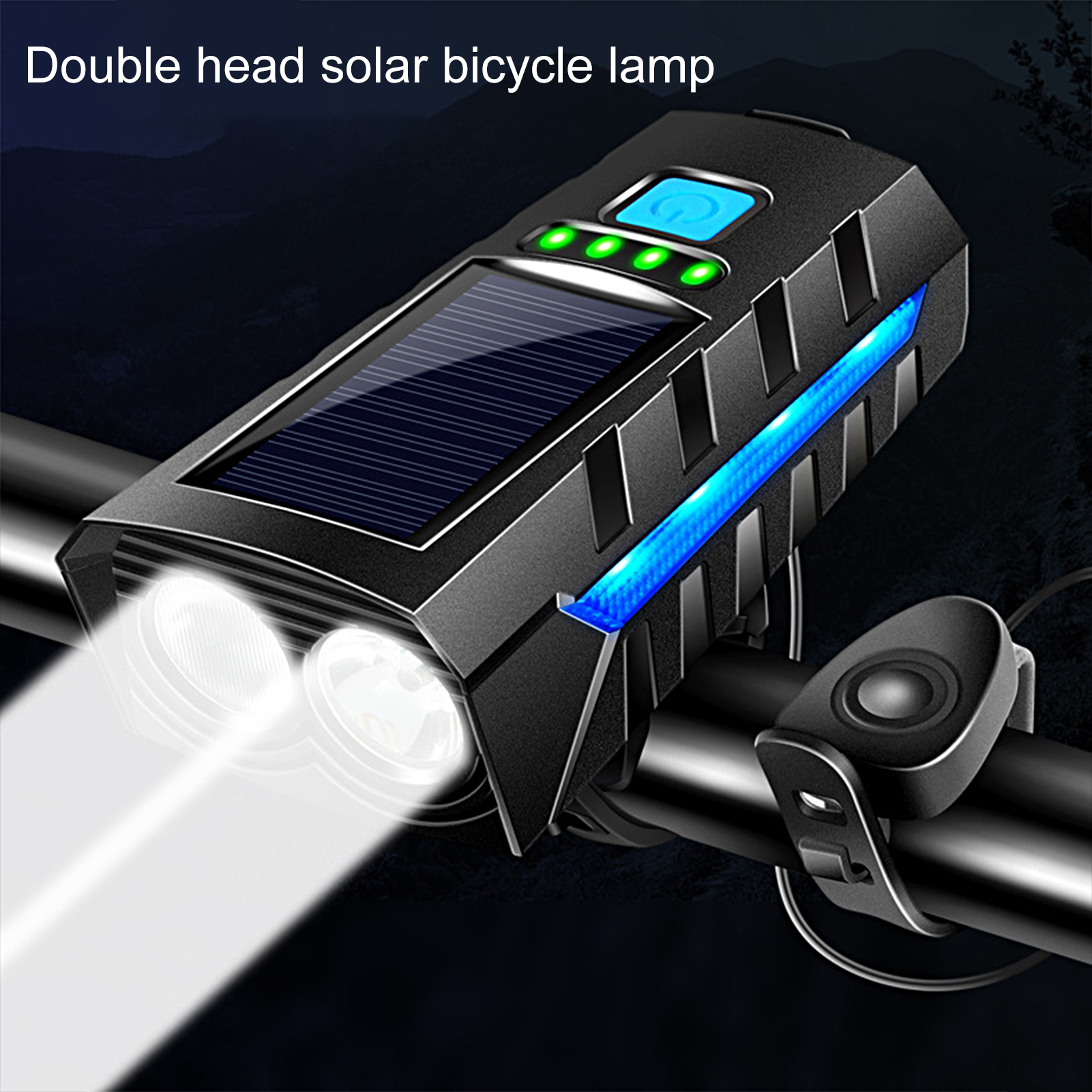 1 Set Bicycle Double Light Waterproof Loud Speakers High Brightness 3 Modes Light Illumination Dual Light Solar Charging Strong Light for Outdoor Bicycle Horn Light
