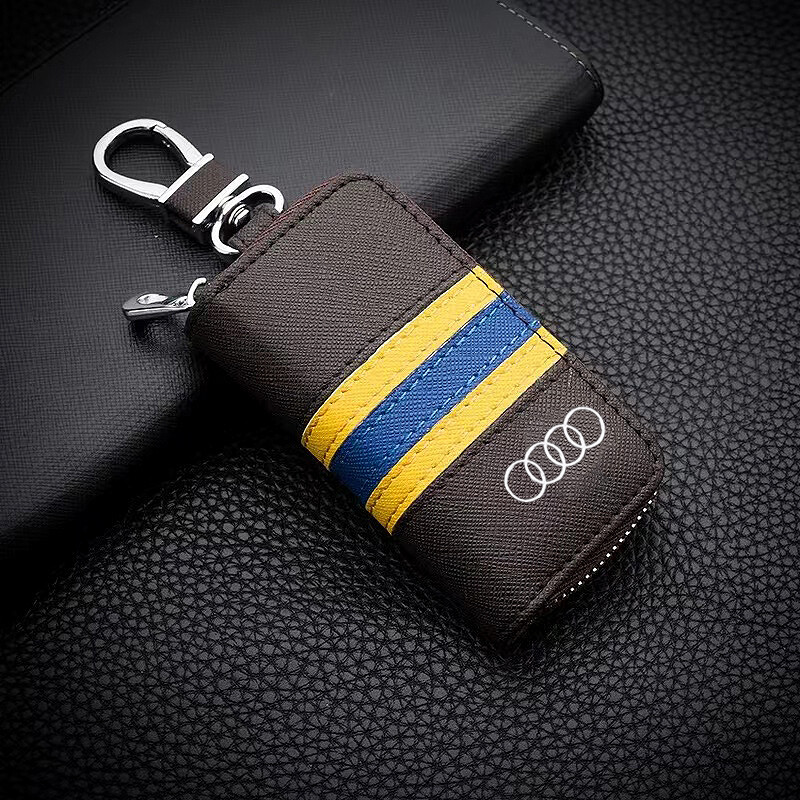 Suitable for audi a3 a4 a5 a6 a7 a8 q3 q5 q7 car key case leather stripe zinc alloy sport zipper keychain
