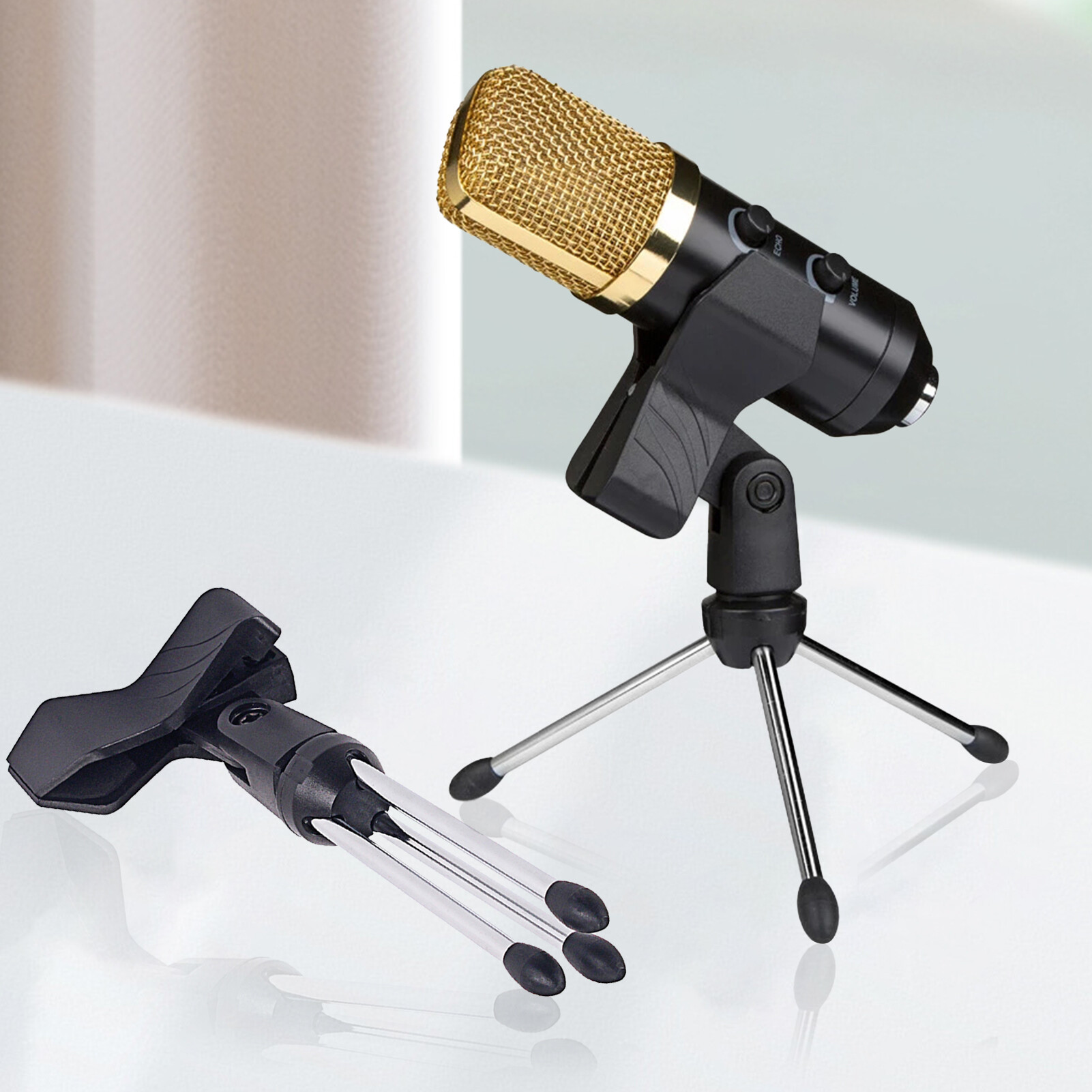 zhanxing Microphone Stand Universal Shockproof Adjustable Desktop Microphone Tripod Clip Holder for Broadcast
