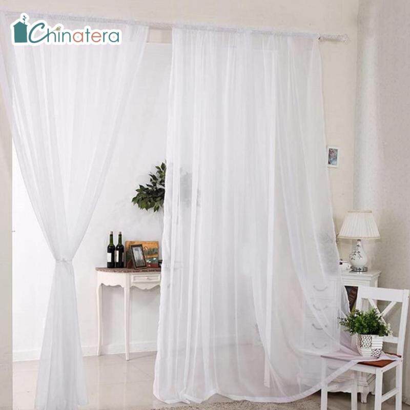 2 chiếc 230x140cm trắng Sheer Voile Cửa Sổ Điều trị Rod Pocket Rèm tấm cho phòng khách phòng ngủ trang trí nhà bếp