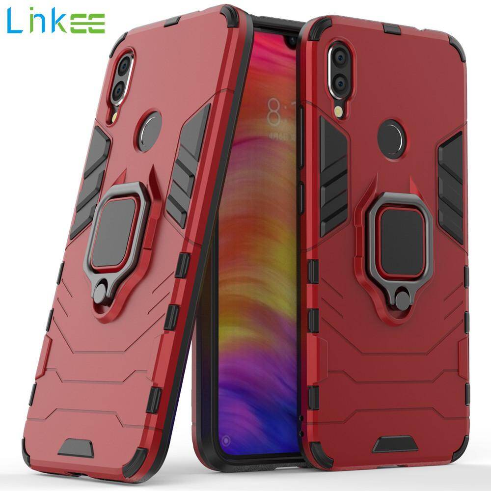 For Xiaomi Redmi Note 7 Pro Phone Case, Silicone TPU and Hard PC Luxury Armor Shockproof Metal Ring Holder Cover Casing