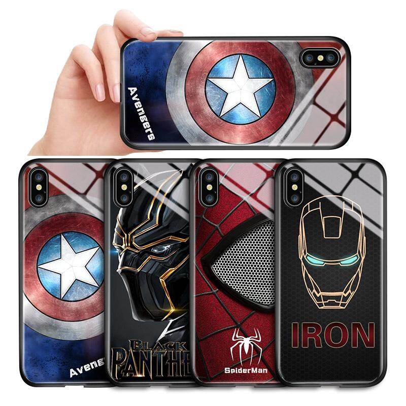 Honinga Ốp Cho Apple iPhone 11 Pro Max / iPhone 11 Pro / iPhone 11, Marvel Avengers Captain America Ironman Cổ Điển Người Nhện Ốp Lưng Điện Thoại Bằng Kính Cường Lực Ốp Lưng