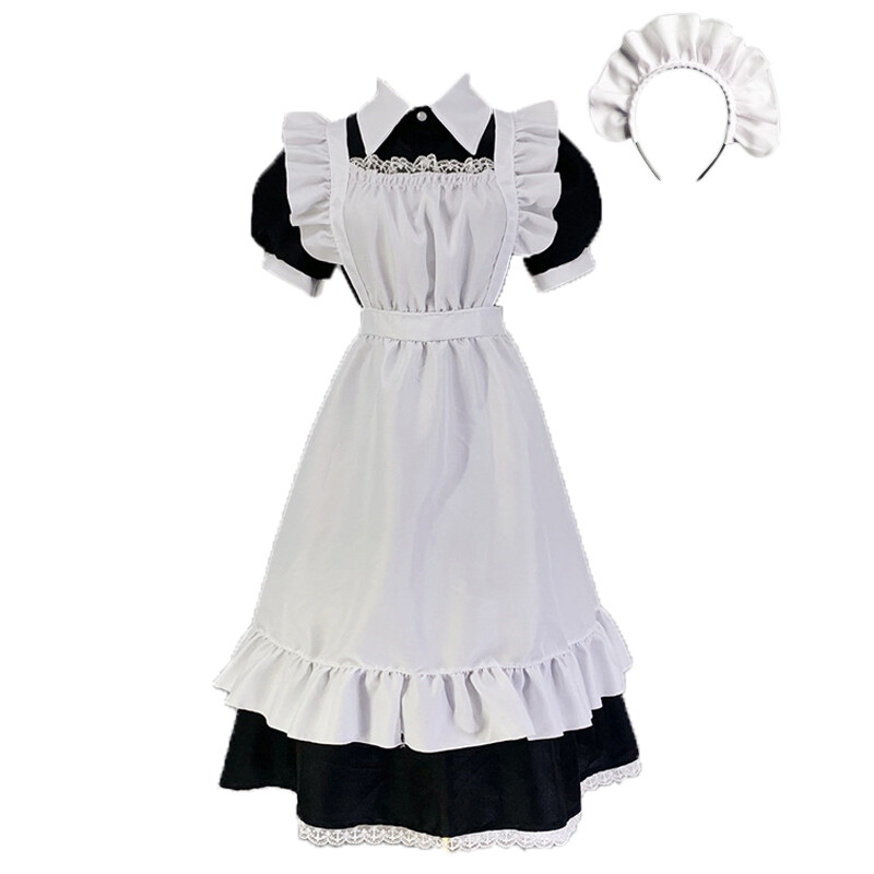 Japanese Women Uniform Outfit Lolita French Maid Dress Anime Cosplay Uniform Cute Maid Apron Dress
