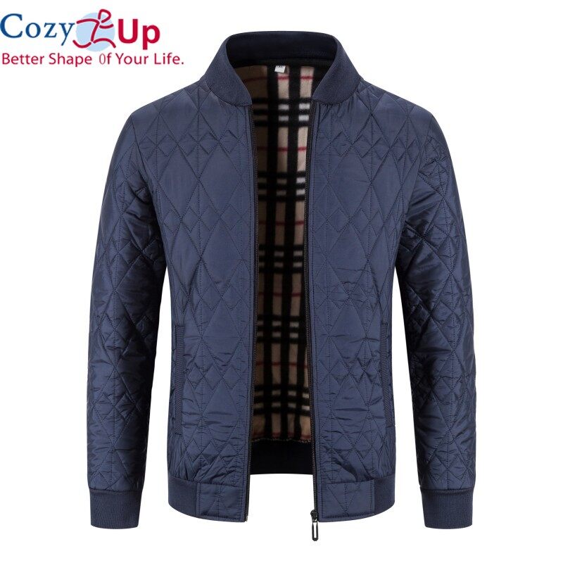 Cozy Up New Long-sleeved Winter Jackets Men Plaid Plus Velvet Thickening Slim Standing Collar