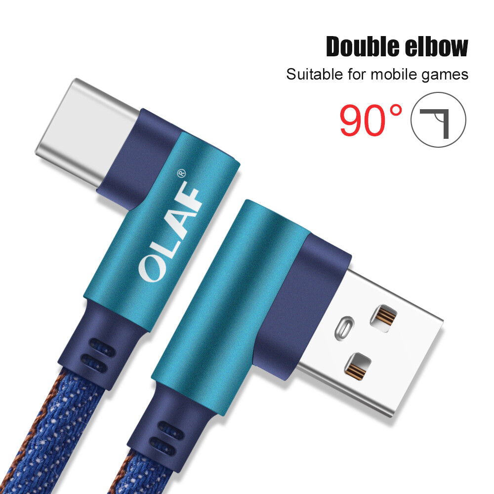 OLAF 2m USB Type C 90 Degree Fast Charging usb-c cable Type-c data Cord Charger usb-c For Samsung S8 S9 Note 9 8 Xiaomi mi 8 mi6