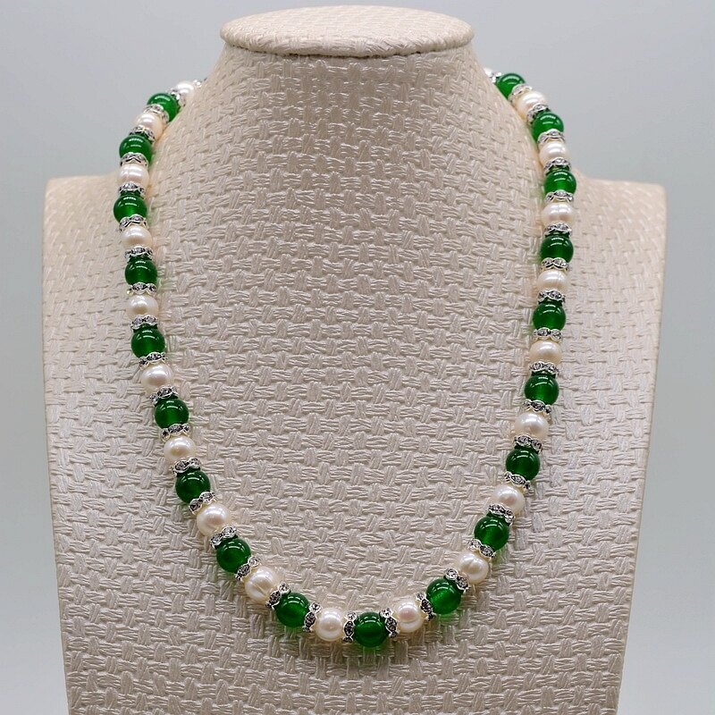 Fashion necklace, natural jade, white pearls, ladies pearl necklace, shiny zircon, necklaces of different lengths