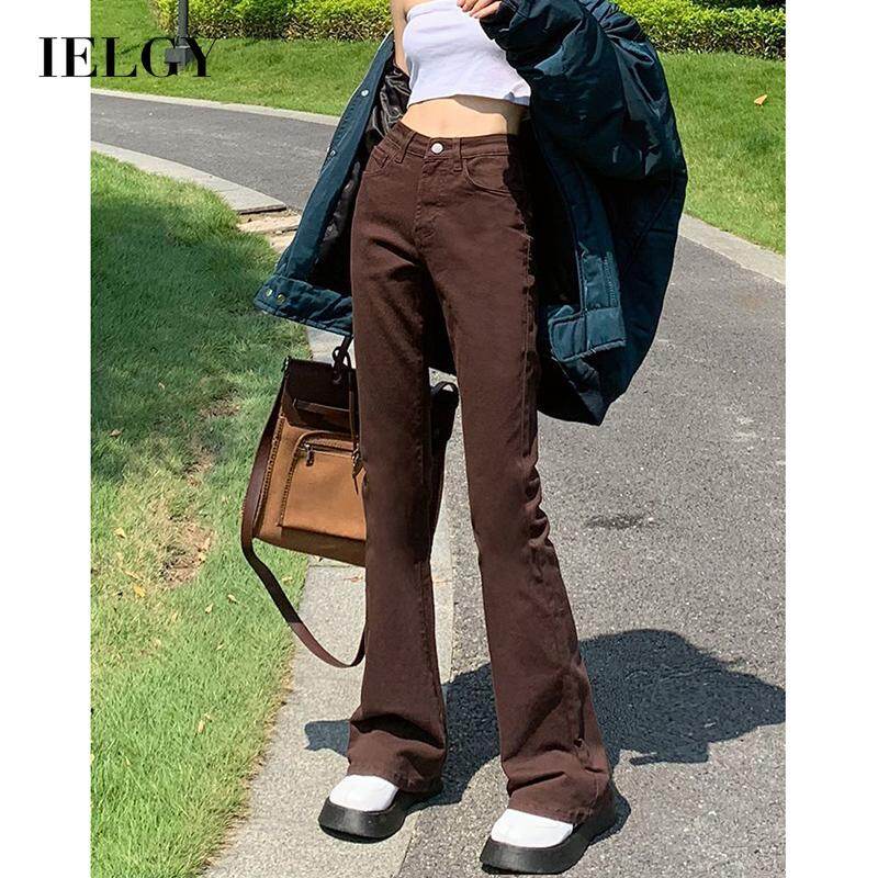 IELGY high waist jeans women slim flared pants brown pants